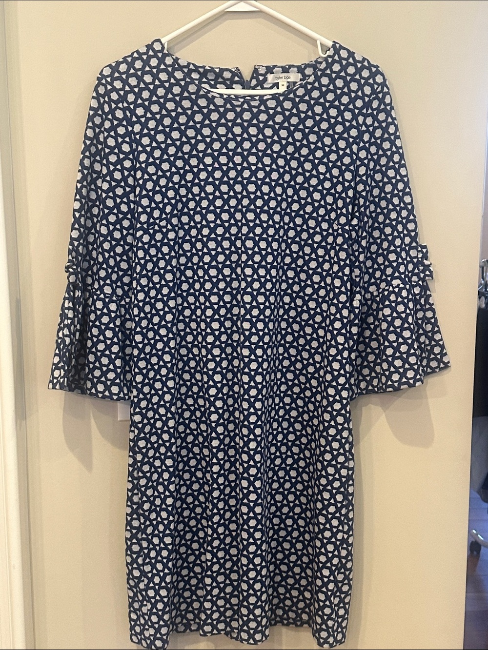 Tyler Boe Navy and White Geometric Shift Dress